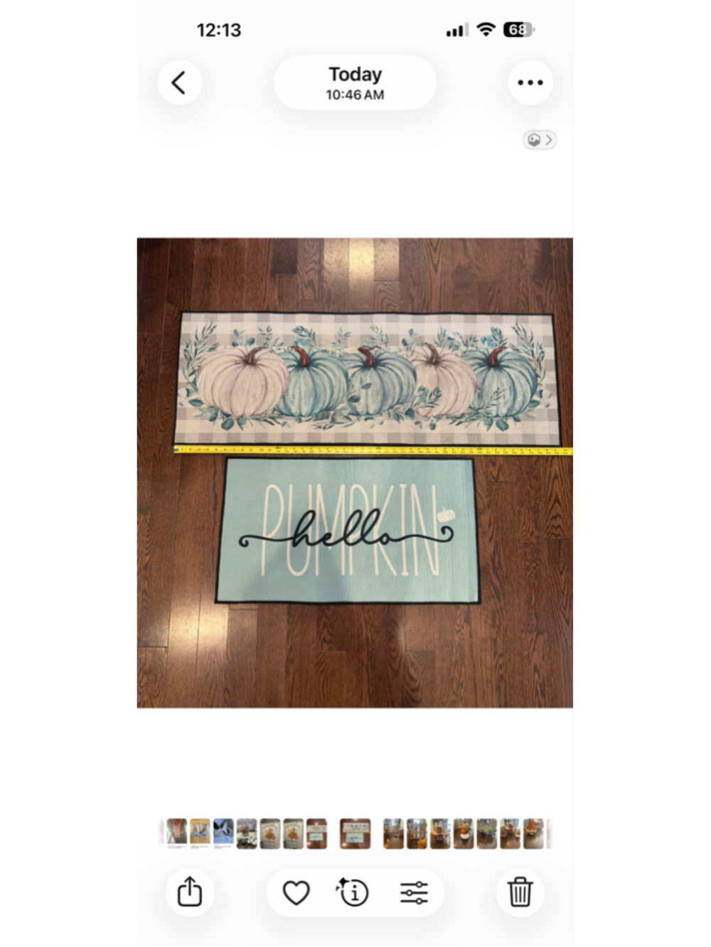 2-Piece Fall Pumpkin Kitchen Rug Set Teal White Farmhouse “Hello Pumpkin”